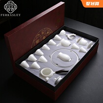 High-end white porcelain set kung fu tea set gift set goat Jade teapot Cup Tea Cup home office meeting