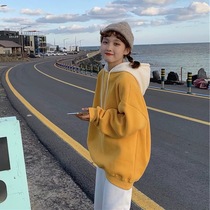 2020 autumn and winter New plus velvet padded sweater female hooded lazy wind Korean loose student super Fire ins coat