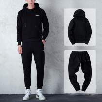 Sweatshirt set men Spring and Autumn collar hooded jacket plus velvet thickened youth sportswear winter coat