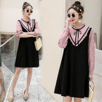  Pregnant womens spring top mid-length 2021 new Korean version of the tide mother fashion dress loose large size spring and autumn models
