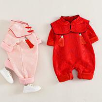 Girls 0 baby children 1 year old spring and autumn female baby Chinese style conjoined clothes small cheongsam dress thin t3