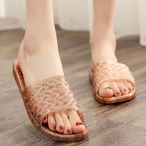 Transparent plastic glue flat bottom crystal slippers womens sandals and slippers hard bottom deodorant home beach seaside old-fashioned half-support shoes