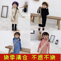 Girls sweater childrens clothing 2019 autumn and winter New Baby Girl high collar long knitted sweater dress