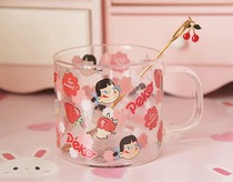 Japanese cartoon glass home heat-resistant drinking cup ins cup juice milk breakfast cup spoon