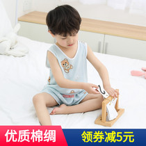 Children Summer cotton silk vest suit men and women CUHK childrens baby shorts vest air conditioning suit childrens thin pyjamas