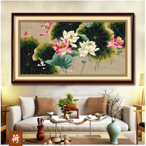 ABV cross stitch cotton precision printing ancient silk cloth new living room flower big landscape lotus picture lotus picture