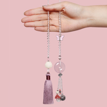 Crystal car pendant car interior charm rearview mirror fringe natural palace bell chalcedony peace charm maiden high-end