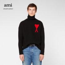 Ami Paris Mens Ami de Coeur Red Heart Embroidered Turtleneck Sweater