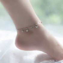 S925 Four Leaf Grass Pure Silver Foot Chain Woman and America Japan and South Korea Edition fashion fresh silver decoration single drill girls foot decoration gift