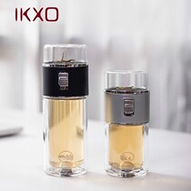 IKXO999 pure silver tea water separation cup double glass cup portable tea cup water cup mens upscale mug