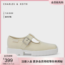 CHARLES & KEITH 21 autumn new product CK1-70900303 womens metal buckle belt decoration square head low heel shoes