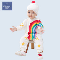 Baby jumpsuit Spring female baby knitted hat climbing suit Spring and autumn full moon clothes 100-day-old clothes to wear outside