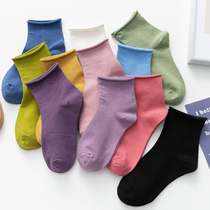 Colored Socks Female Midbarrel Socks Spring Spring Summer Cotton Thin with Tide Pure Summer Hemming Stockings Stockings Women Short Socks