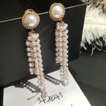Korean long pearl pendant earrings temperament tassel celebrity earrings simple earrings jewelry female nightclub bride fairy