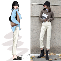 Plus velvet jeans women high waist pipe white pants autumn and winter 2020 new grandma straight pants loose thin