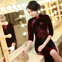 (Cheongsam broken code clearance) Chinese vintage hand-painted high-end mother-in-law wedding wedding dress