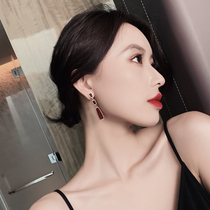 Earrings 2020 new fashion Korean temperament net red French retro square face thin drop earrings red earrings women