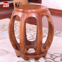 Mahogany drum stool Chinese big fruit red sandalwood round drum stool solid wood stool Burmese Rosewood drum Pier shoe stool low stool