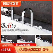 Belitu copper hot and cold split sitting cylinder side waterfall bathtub faucet five-piece set bathtub side faucet