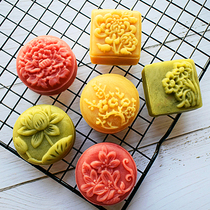 New flower feast three-dimensional moon cake mold 63g household hand press type 4 pieces Round 2 pieces square 6 pieces set Peach Mountain skin