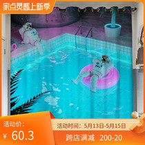 Custom long cord Coarse Hemp Moon Party Blue All-Shading Shading SUN PROTECTION SUNSCREEN BEDROOM LIVING ROOM WITH BALCONY CURTAINS NO.