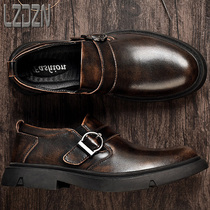 Wearing spring tidal shoes men and shoes with big leather shoes without shoes Chelsea boots boots Martin increased