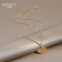 Ginkgo Leaf Sector Necklace Woman 2021 New Light Lavish Little Crowd Design Sensation 100 Lapped Lock Bone Chain Summer Ornaments