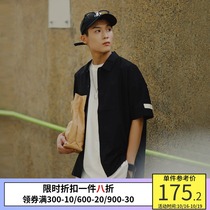 PSO Brand basic lapel short sleeve shirt mens port style Japanese shirt jacket loose trend lovers