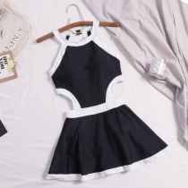 2021 new swimsuit women Summer small breasts gather color color slimming belly cover belly hot spring conservative one-piece skirt flat corner swimsuit