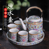 Tea set set home Jingdezhen enamel ceramic teapot tea cup set large cool kettle Chinese style lifting beam pot