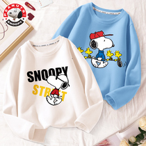 Snoopy long sleeve t-shirt boy pure cotton thin childrens clothing Spring and autumn childhood spring white childrens tops blouse