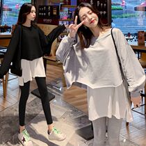 Pregnancy Woman Dress Spring Clothing Suit Fashion Models 2020 New Irregular Nets Red Two Sets Medium Long blouses Spring and Autumn Season