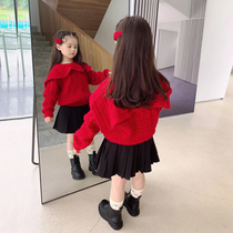 Girls Sweater 2021 Autumn New Korean Children Spring and Autumn Style Great Lapel Sweet Knit Top