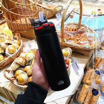 Childrens thermos cup with straw Female ins304 stainless steel sports fitness kettle Simple car straw water cup