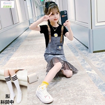 Harness Skirt Suit Girl Child Summer Clothing 2021 New Pint Tide Children Denim CUHK Boy Foreign Air Trendy Two Sets