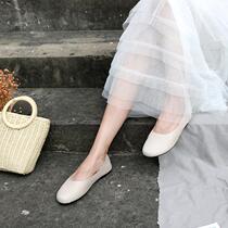 Tide brand 2021 New retro shallow mouth milk shoes womens single shoes leather flat maternity shoes wild ballet shoes women