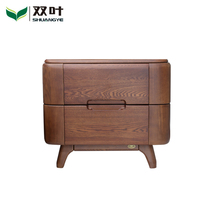 Double leaf furniture solid wood Chinese modern storage two-drawer bedroom bedside table