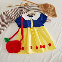 ins child clothing summer children baby short sleeve foreign air princess dress girl white snow princess even dress apple bag