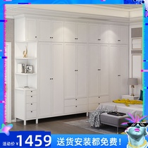 Custom wardrobe Nordic style modern simple large wardrobe flat door multi-functional household bedroom storage wardrobe
