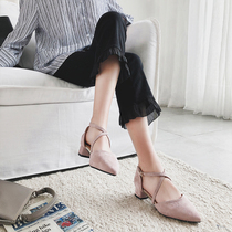 Single shoes women 2020 new net red student baotou sandals fairy wind pointed head wild thick heel high heels medium heel summer