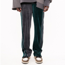 1st Studio gray-green color patchwork velvet loose straight tube sling wide leg trousers men and women tide