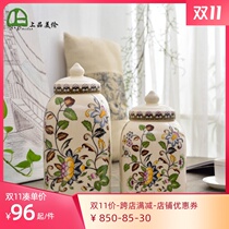 American small fresh ceramic covered tea snack anti-moisture storage bottle kitchen storage jar living room storage net red