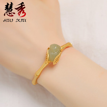 Hetian Jade Golden Cicada S925 sterling silver bracelet ancient method gold inlaid jade bracelet to know to send mother mother girlfriend gift