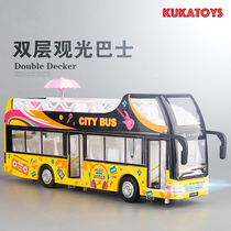  Simulation alloy music voice sightseeing open-air convertible double-decker bus Bus tram car model childrens toys