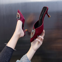 High-heeled womens shoes 2021 New Autumn Spring and Autumn heels single shoes semi-towed sandals fashionable outside wear