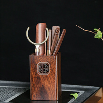 Inch pottery Ebony Tea Ceremony Six gentleman suit Su Window Fu Green Shouxi Gongfu Tea accessories Solid wood storage tube Tea tube