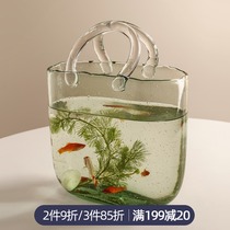 Nordic Net red creative handbag bag glass vase transparent simple ornaments living room table flower arrangement to raise flowers
