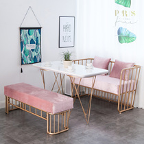 Nordic simple creative gold wrought iron solid wood table sofa chair combination dessert milk tea shop table and chair long table