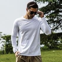 White long sleeve T-shirt mens pure cotton summer thin loose autumn clothes pure color Nehitch bottom-shirt round collar blouse