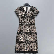 Q neat elegant temperament feminine gauze net hook hollow embroidery flower short sleeve dress